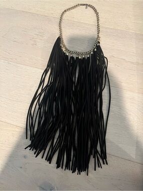 Express Black Fringe Necklace with Gold Chain